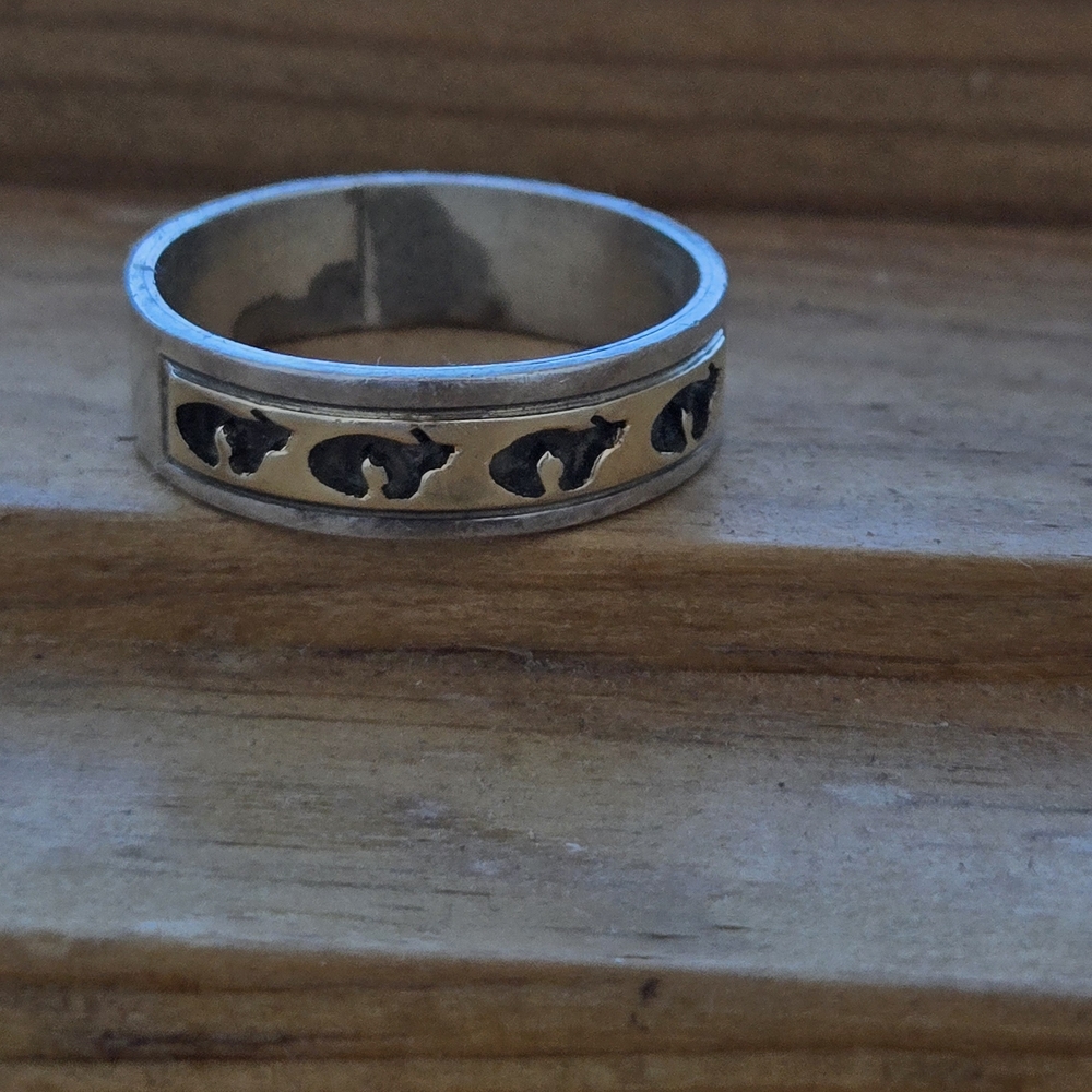 Gold And Silver Bear Inlaid Ring